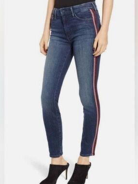 Anthropologie MOTHER The Looker Ankle Here Kitty Glitter Racer Ankle Jeans